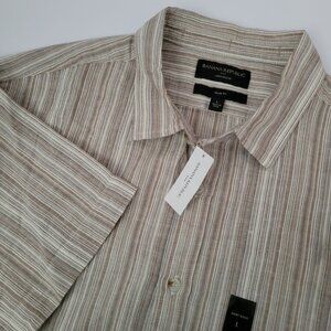 NEW Banana Republic Linen Blend Mens Large Slim Fit Striped Button Earthy Relax